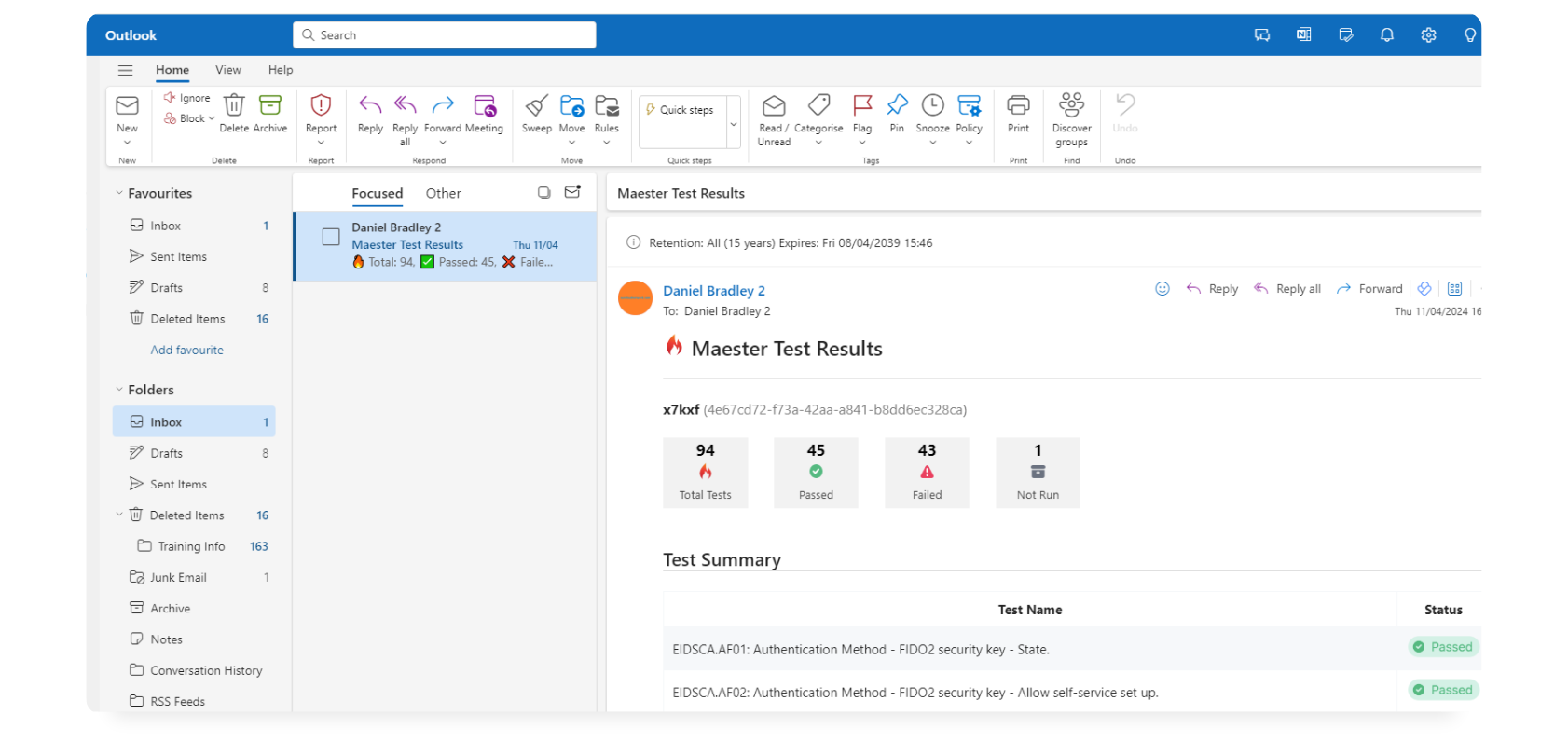 Screenshot of the M365Advisor report email
